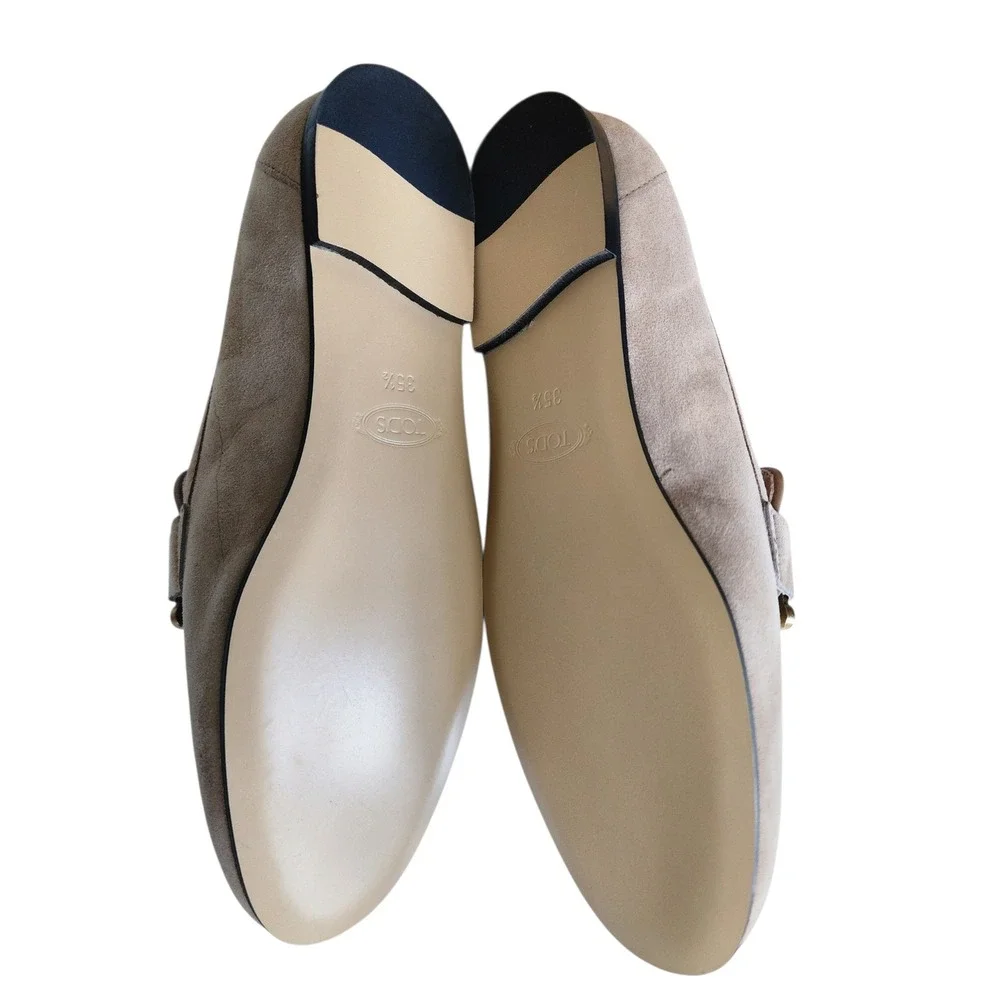 Tod's Kate Loafers Cappuccino Suede Gold Chain Flats XXW79A0DD00D8WC806 35.5 NIB